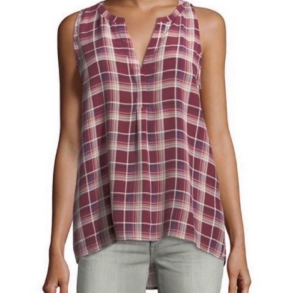 Joie Silk Burgundy Plaid Aruna Split
Neck Tank size XS NWOT